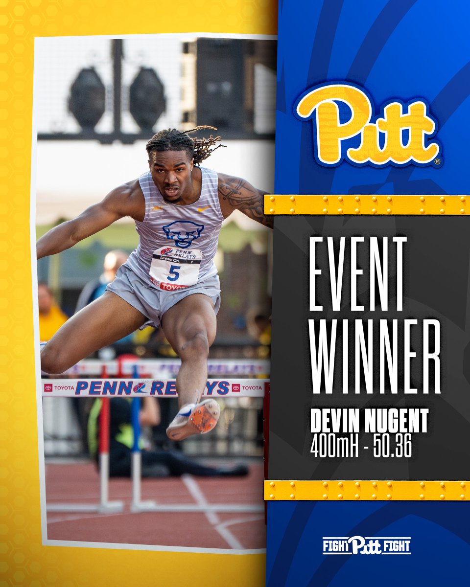 Pitt_TF_XC's tweet photo. BACK TO BACK ⌚️⌚️

Devin Nugent defends his 400m hurdles title at Penn Relays with a time of 50.36 🏆 https://t.co/QpyzGWchIw