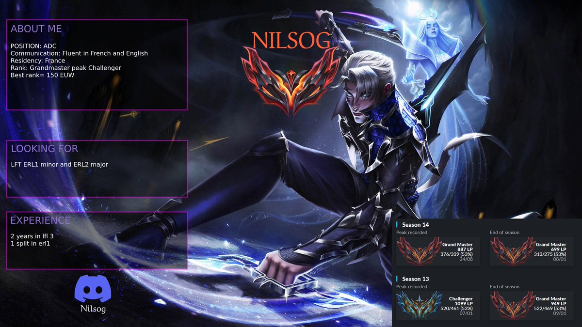 Hello, i'm constantly gm+
Peak 1099lps
I'm motivate to hardwork
I'm LFT for summer split for ERL1/ERL2 opportunies 
Ref: <a href="/Godocmopanyxd/">Godo</a> <a href="/Evikaz/">Evikaz</a> <a href="/lukasobiwan/">OUAT Lukasobiwan</a> 
feel free to DM 

RT🔁 &amp; FAV❤️highly appreciated !