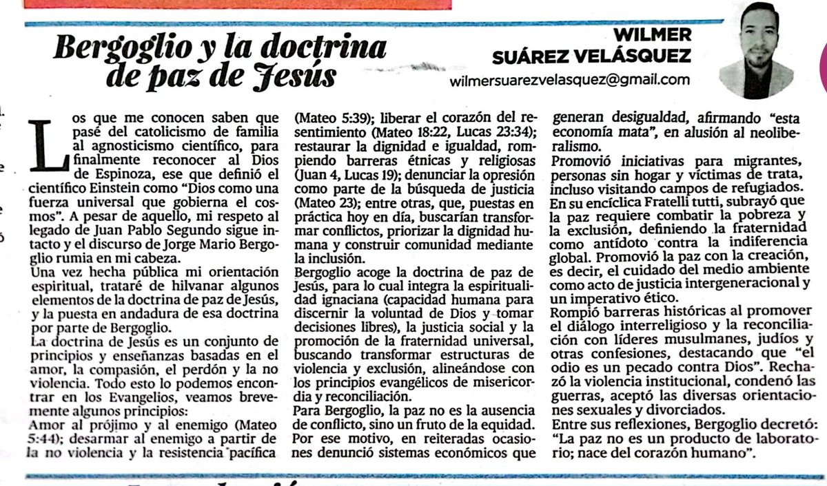 En esta ocasión me esfuerzo por  hilvanar algunos elementos de la #doctrinadepaz de #Jesús, y la puesta en andadura de esa doctrina por parte del #PapaFrancisco a partir de su pensamiento y acciones.
#PapaFrancesco
#Vaticano
#Ecuador
#Papa
#ElPapaFrancisco
