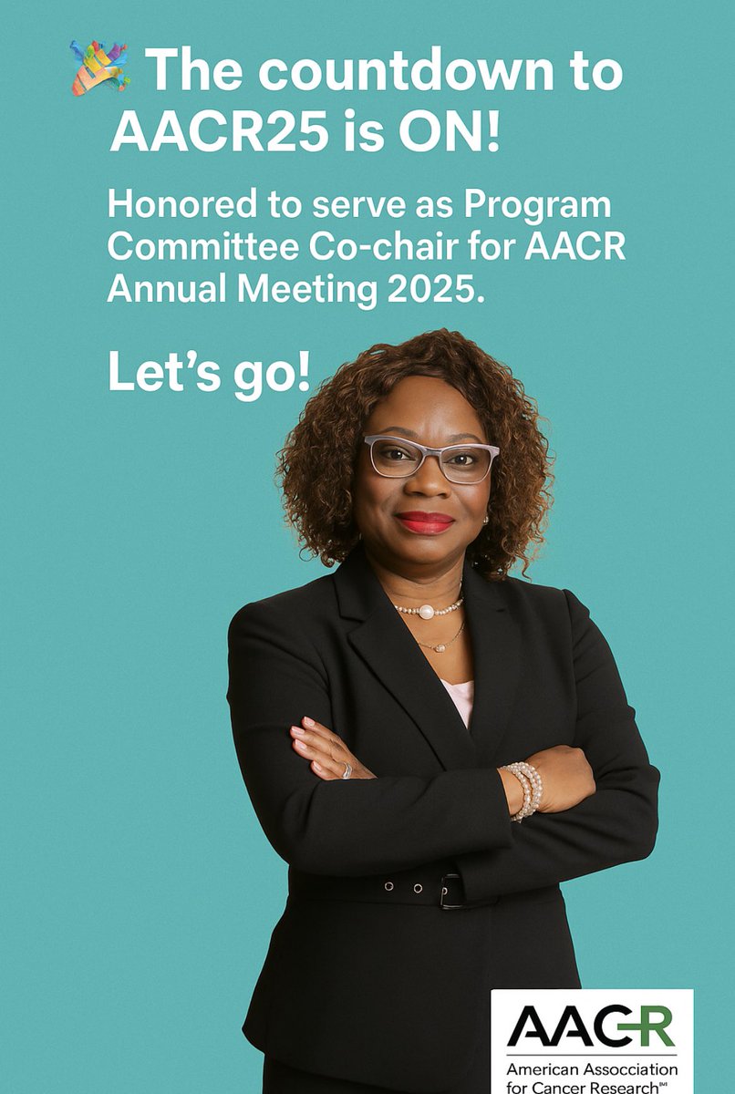 🎉 The countdown to #AACR25 continues. As one of the Program Committee Co-chairs for the <a href="/AACR/">AACR</a> Annual Meeting 2025, I look forward to welcoming you to Chicago! 🙌🏾 Let’s connect, collaborate, and advance the future of cancer research—together. 💡🔬
#AACR2025 #CancerResearch 
👇🏽