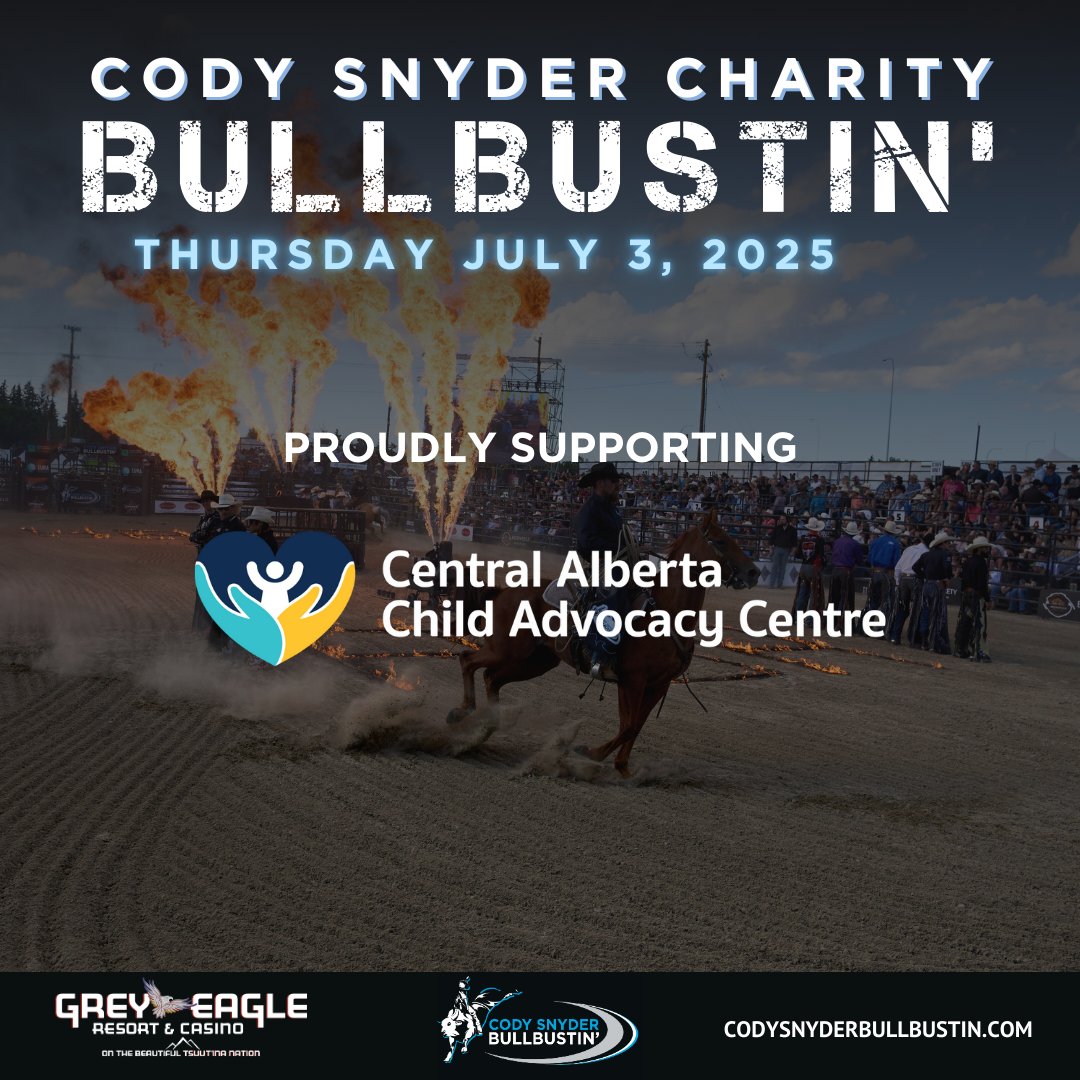 Very proud to support the Central Alberta Child Advocacy Centre once again for the Thursday, July 3 Cody Snyder Charity Bullbustin'. Thank you to Mark Jones and the entire <a href="/CentralABCAC/">Central Alberta Child Advocacy Centre</a> team for your incredible work.