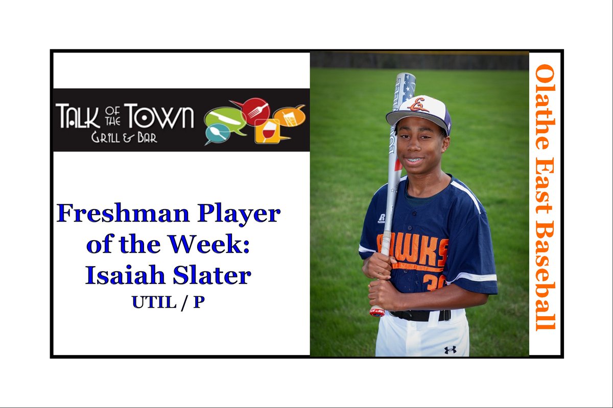 Locking it down from the mound!  Last week, Isaiah Slater threw 3-2/3 IP, allowing 0 ER and 0 BB's!!  Isaiah helped set up the Freshman team to win a close game against SME.  Way to go Isaiah! You are the Talk of the Town Grill &amp; Bar Freshman Player of the Week!