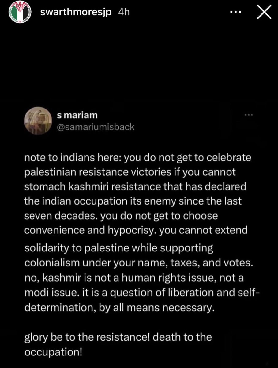 Horrifying: Swarthmore’s Students for Justice in Palestine just posted a glorification of the Islamist terror attack in India—just two days after it happened.

This is what “The West is next” means. These extremists celebrate death and want to bring that violence here.
