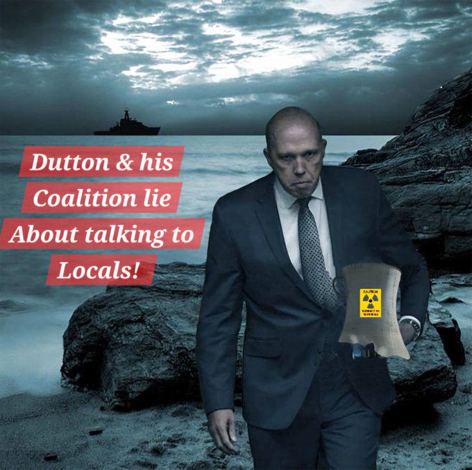 anonymous_julie's tweet photo. If nuclear is such a winner, why aren't @PeterDutton_MP #DudSpud or @tedobrienmp #PreacherMan electioneering in those communities?
People know it's not a seriously costed with evidenced based plan, simply a fantasy to support coal & #GinaRinehart gas?
#lnptoxicnastyparty https://t.co/bCo6rv5nJO