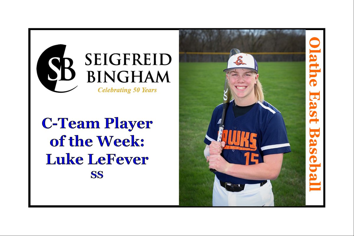Flashing the leather, as always!  Last week, Luke LeFever held down SS while torching the baseball at the plate too!  On the week Luke was 8-12 with 7 RBI's!! Congratulations Luke, you are the Seigfreid Bingham, P.C. C-Team Player of the Week!  Oh, he also has pretty great hair!