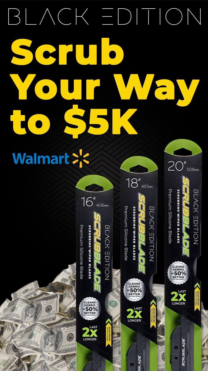 Remember a <a href="/scrubbladewiper/">Scrubblade wipers</a> giveaway is ongoing! 😎 

You could win $5,000, just by buying.. wipers? Who doesn't need new wipers?(I do every week it feels like) 

Just go and buy black edition Scrubblade wipers from Walmart, upload your receipt on scrubblade.com and you