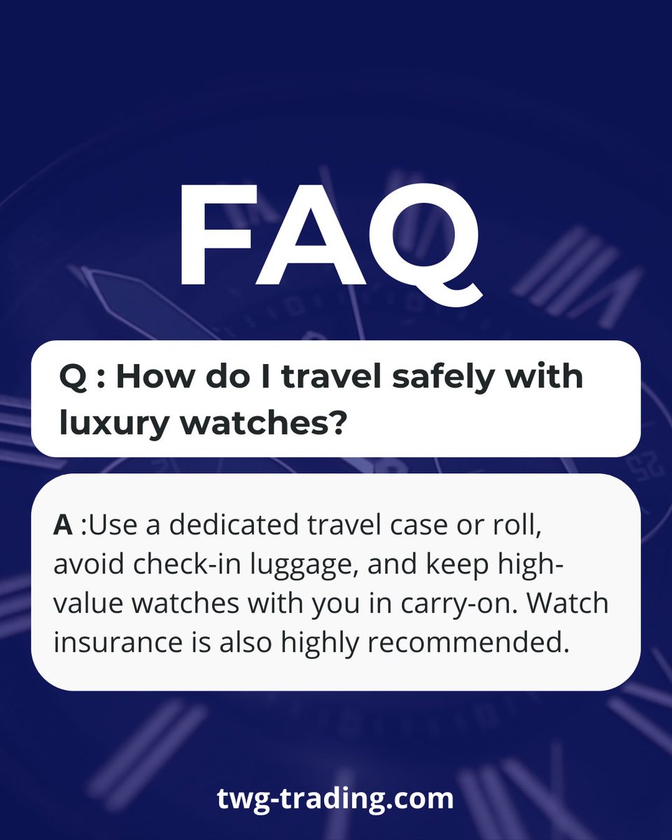 TradingTwg's tweet image. Traveling with luxury watches? 

Use a watch roll, carry them on, and insure them. Protect your timepieces with care. 

#WatchProtection #TWGTrading