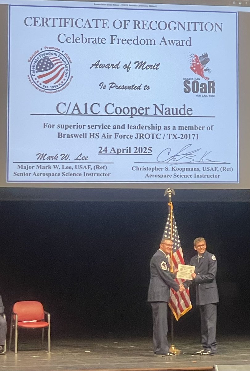 Congratulations Freshman Cooper on your JROTC award! <a href="/BengalAquatics/">BraswellAquatics</a> <a href="/BHSBengalPride/">Bengal Athletics</a>