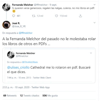 JeenOfs's tweet photo. @chino_lees @fffmelchor Y quedó 🤡 porque luego le sacaron sus trapitos de que ella también había leídos en pdf jaja 😂 https://t.co/qUDgrzSLQj