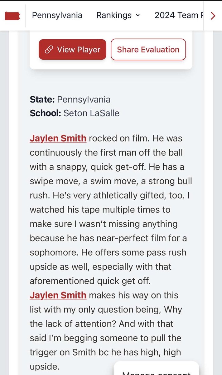 Jaylen Smith (@jaylens99) on Twitter photo Thank you for the write up <a href="/coleplant_/">Cole</a> . Appreciate it!!!
<a href="/CoachStorino/">Coach Tim Storino</a> <a href="/SLS_Football/">Rebel Football</a> <a href="/PrepRedzonePA/">Prep Redzone Pennsylvania</a> Thank you for the write up <a href="/coleplant_/">Cole</a> . Appreciate it!!!
<a href="/CoachStorino/">Coach Tim Storino</a> <a href="/SLS_Football/">Rebel Football</a> <a href="/PrepRedzonePA/">Prep Redzone Pennsylvania</a>