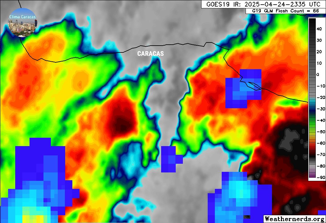 #24Abr | 19:54 HLV.
⚠️PENDIENTES⚠️Tal y como se los pronostiqué en la mañana, ya vemos el desarrollo de actividad convectiva con lluvias y descargas eléctricas en sectores al este de Miranda. Seguimos observando el avance de la nubosidad sobre la Gran Caracas y Centro Norte, ...