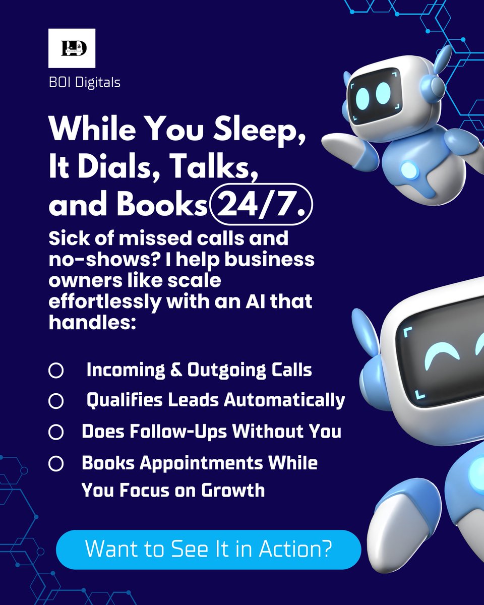 alofun_barnabas's tweet photo. Tired of missed calls, no-shows, and leads slipping through the cracks?

That’s where an AI calling agent comes in. It’s like having a full-time assistant... without the overhead.#aiagent #realestate #smallbiz #automation #leadgeneration #realtorlife #aibus  #appointmentsetter https://t.co/DEifkf4ddf