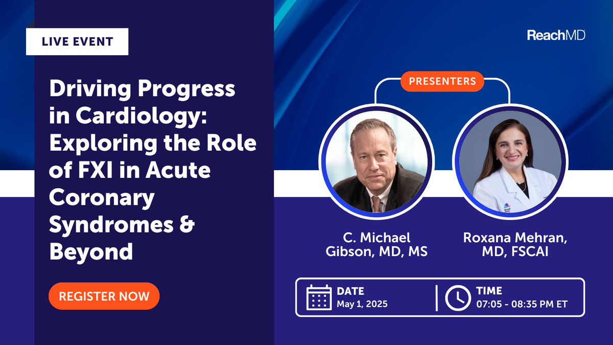 ReachMD's tweet photo. Donโt miss our satellite symposium on the potential role of factor XI inhibition in ACS, AFib, and secondary stroke prevention.
Thereโs only 1 week left to sign up!ย Join in person: https://t.co/deKb0L5Oi9
ย
#FactorXI #Cardiology #MedEd #LiveEventย @CMichaelGibson @Drroxmehran https://t.co/sBwuA6ScJR
