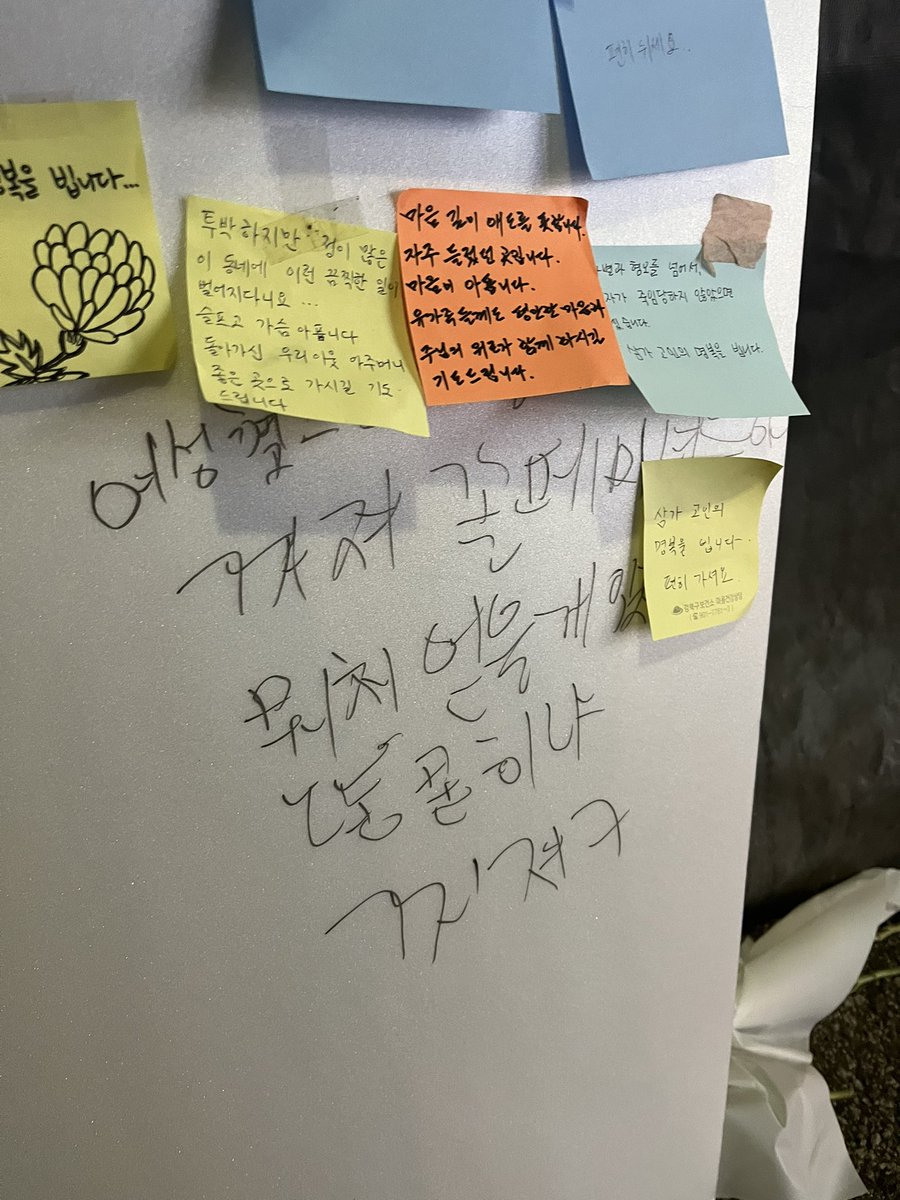 NiUnaMenos2019's tweet photo. 어제 미아역 추모공간에 갔었는데 한 남자가 사람들이 붙인 추모 포스트잇을 하나하나 떼서 구기고 있었다. 폼보드에는 커다랗게 “꺼져 꼴페미들아 뭐 쳐 얻어먹을게 있다고 똥묻히냐 꺼져 ㅋ” 라고 적혀있었다. https://t.co/UQjnVb69g2