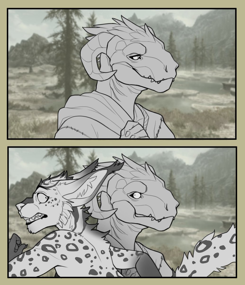 My old Argonian character, Wields-Sharp-Blades, (aka just "Blades") *trying* to have a peaceful time at the hotsprings....