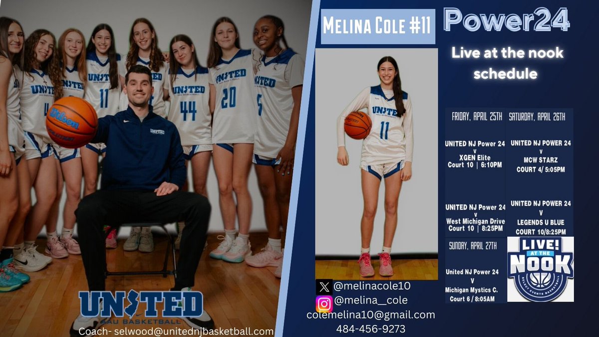 Melina Cole (@melinacole10) on Twitter photo Excited to play with my <a href="/unitedNJaau/">United NJ AAU</a> teammates this weekend at the Nook! <a href="/coach_elwood/">Shawn Elwood</a> <a href="/CoachGaba/">Coach Joe Gaba</a> <a href="/CoachJimmy_O/">Jimmy Ostaszewski</a> <a href="/jcarnesjr/">Coach Carnes</a> <a href="/CoachMegHaughey/">Megan Haughey</a> Excited to play with my <a href="/unitedNJaau/">United NJ AAU</a> teammates this weekend at the Nook! <a href="/coach_elwood/">Shawn Elwood</a> <a href="/CoachGaba/">Coach Joe Gaba</a> <a href="/CoachJimmy_O/">Jimmy Ostaszewski</a> <a href="/jcarnesjr/">Coach Carnes</a> <a href="/CoachMegHaughey/">Megan Haughey</a>