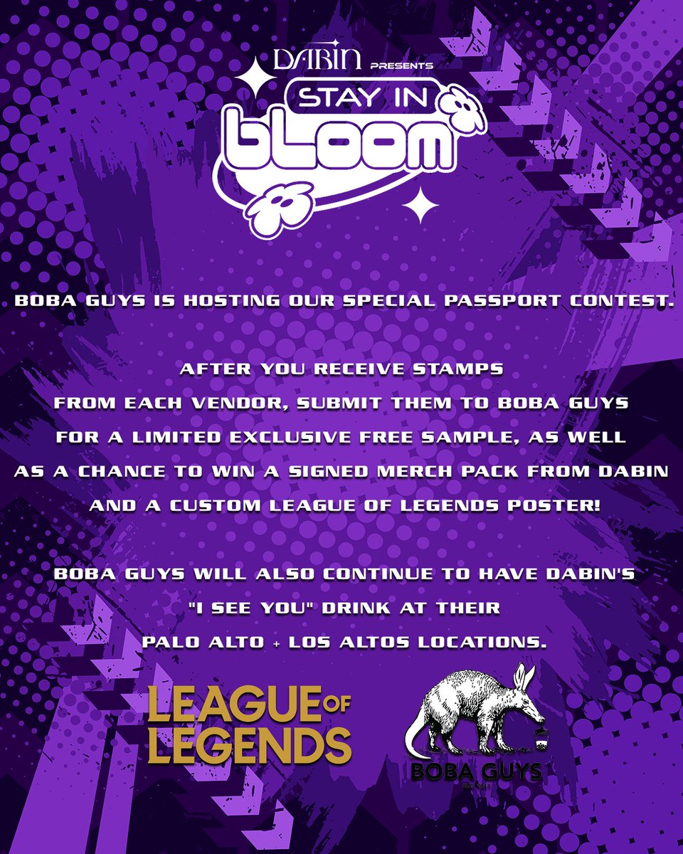 We're running a special contest with all of our partners this year. Compile stamps from each vendor and submit your passport ballot for a free <a href="/bobaguys/">Boba Guys</a> sample, as well as a chance to win a signed merch pack + a custom flyer from <a href="/LeagueOfLegends/">League of Legends</a>!