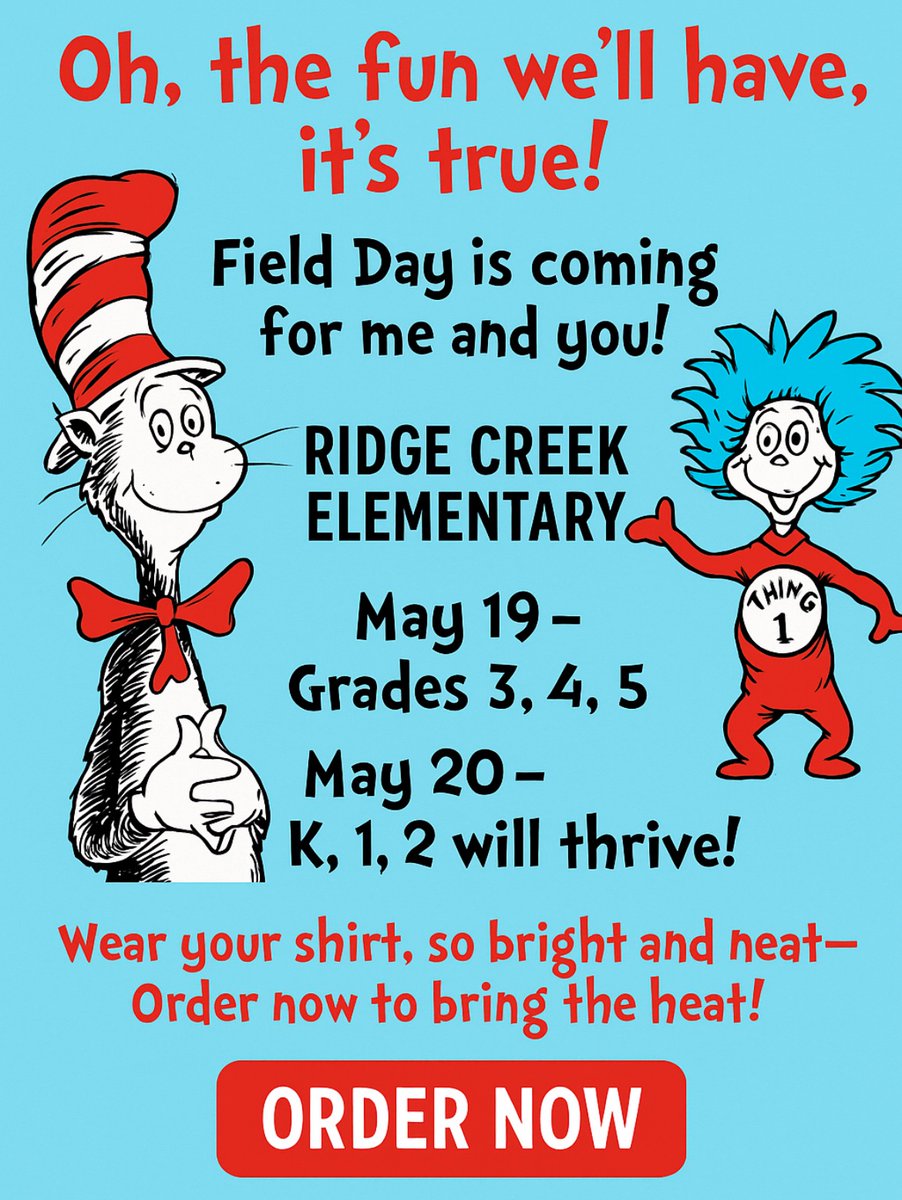 Ridge Creek Elementary PE (@rce_physed) on Twitter photo Ridge Creek Family! 📢
Field Day is almost here! 😎
May 19 – 3rd, 4th, & 5th
May 20 – Kinder, 1st, & 2nd
Order your Field Day shirt now: 👇
humbleisd.net/o/rce/article/…
#CubCommUNITY🐻
<a href="/DrAMScott2023/">Andrenetta Scott</a> <a href="/PtaRidge/">Ridge Creek PTA</a> <a href="/HWagnerHumblePE/">Helen Wagner</a> <a href="/mlecesn/">Michelle Lecesne</a> <a href="/COACHRODRIGUEZZ/">CoachRodriguezRCE</a> <a href="/HumbleISD_RCE/">Ridge Creek Elem</a> Ridge Creek Family! 📢
Field Day is almost here! 😎
May 19 – 3rd, 4th, & 5th
May 20 – Kinder, 1st, & 2nd
Order your Field Day shirt now: 👇
humbleisd.net/o/rce/article/…
#CubCommUNITY🐻
<a href="/DrAMScott2023/">Andrenetta Scott</a> <a href="/PtaRidge/">Ridge Creek PTA</a> <a href="/HWagnerHumblePE/">Helen Wagner</a> <a href="/mlecesn/">Michelle Lecesne</a> <a href="/COACHRODRIGUEZZ/">CoachRodriguezRCE</a> <a href="/HumbleISD_RCE/">Ridge Creek Elem</a>