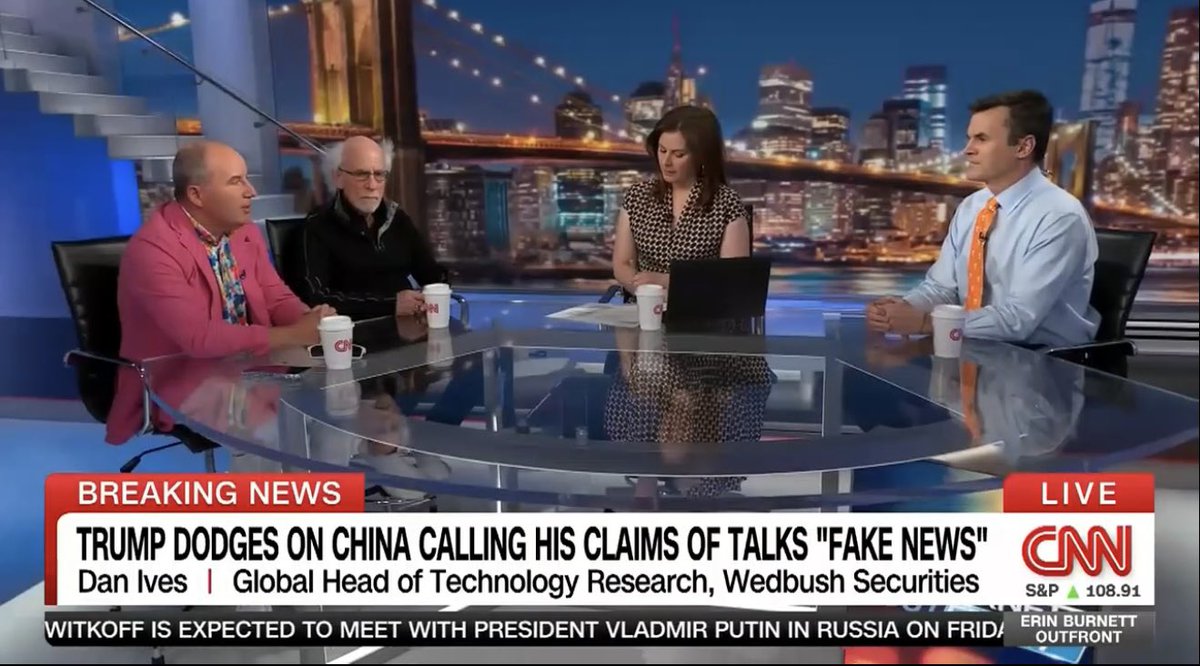 Dan Ives (@divestech) on Twitter photo Great to be <a href="/OutFrontCNN/">Erin Burnett OutFront</a> <a href="/ErinBurnett/">Erin Burnett</a> with my friends <a href="/PaulHickey/">Paul Hickey</a> and <a href="/EinsteinoWallSt/">Peter Tuchman</a> discussing this game of high stakes poker with the trade and tariff wars…and the markets craving for an easing and softening stance from the White House with China tariffs 👇📺🥊 <a href="/CNN/">CNN</a> Great to be <a href="/OutFrontCNN/">Erin Burnett OutFront</a> <a href="/ErinBurnett/">Erin Burnett</a> with my friends <a href="/PaulHickey/">Paul Hickey</a> and <a href="/EinsteinoWallSt/">Peter Tuchman</a> discussing this game of high stakes poker with the trade and tariff wars…and the markets craving for an easing and softening stance from the White House with China tariffs 👇📺🥊 <a href="/CNN/">CNN</a>