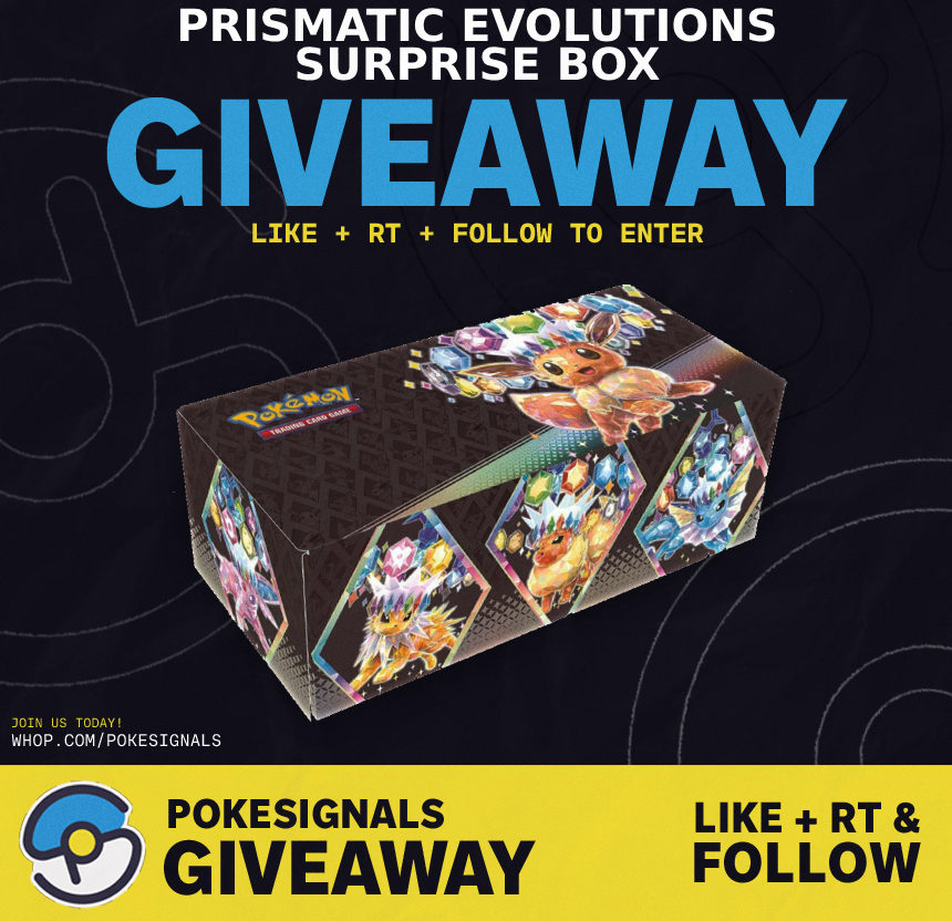 🚨GIVEAWAY TIME! 🚨
We’re kicking off our first of many Poke Signals giveaways with something huge!

Win a Prismatic Evolutions Surprise Box straight from the Pokémon Center! 
2 WINNERS will be chosen on May 1st!  To enter:  
✅ Follow us <a href="/PokeSignals/">Poke Signals</a> 
✅Retweet this post 
✅Like