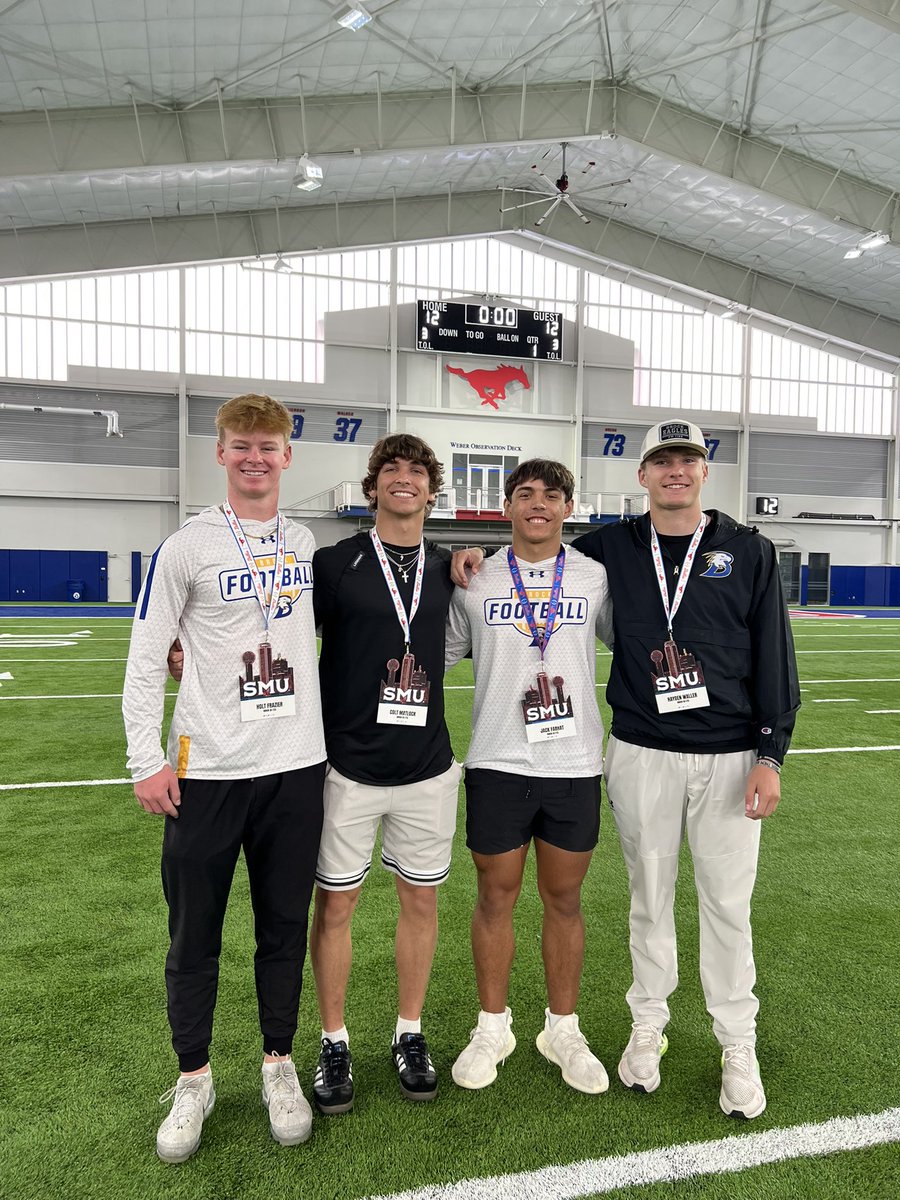 Hayden Waller (@haywall2027) on Twitter photo Thank you <a href="/CoachMoCrum/">Maurice C. Crum Jr.</a> and <a href="/abeseldowitz/">Abe Seldowitz</a> for talking ball with us this morning at the <a href="/SMUFB/">SMU Football</a> spring practice. #PonyUp
<a href="/Holt_Frazier/">Holt Frazier</a> <a href="/JackFarhat2028/">Jack Farhat</a> <a href="/colt_matlock/">Colt Matlock</a> <a href="/coach_mullinnix/">Jordan Mullinnix</a> <a href="/CoachN_4Christ/">Billy Mathis</a> <a href="/RecruitBrockFB/">RecruitBrockFB</a> Thank you <a href="/CoachMoCrum/">Maurice C. Crum Jr.</a> and <a href="/abeseldowitz/">Abe Seldowitz</a> for talking ball with us this morning at the <a href="/SMUFB/">SMU Football</a> spring practice. #PonyUp
<a href="/Holt_Frazier/">Holt Frazier</a> <a href="/JackFarhat2028/">Jack Farhat</a> <a href="/colt_matlock/">Colt Matlock</a> <a href="/coach_mullinnix/">Jordan Mullinnix</a> <a href="/CoachN_4Christ/">Billy Mathis</a> <a href="/RecruitBrockFB/">RecruitBrockFB</a>