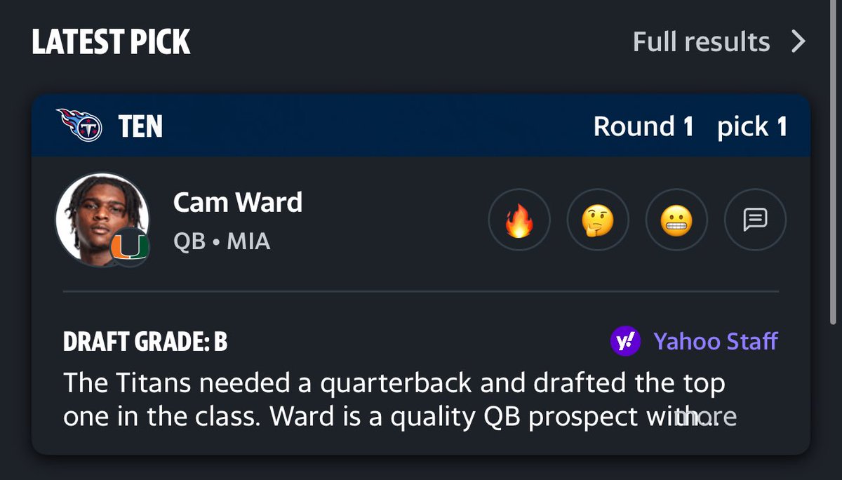 CAM WARD GOES NUMBER ONE OVER TRAVIS HUNTER