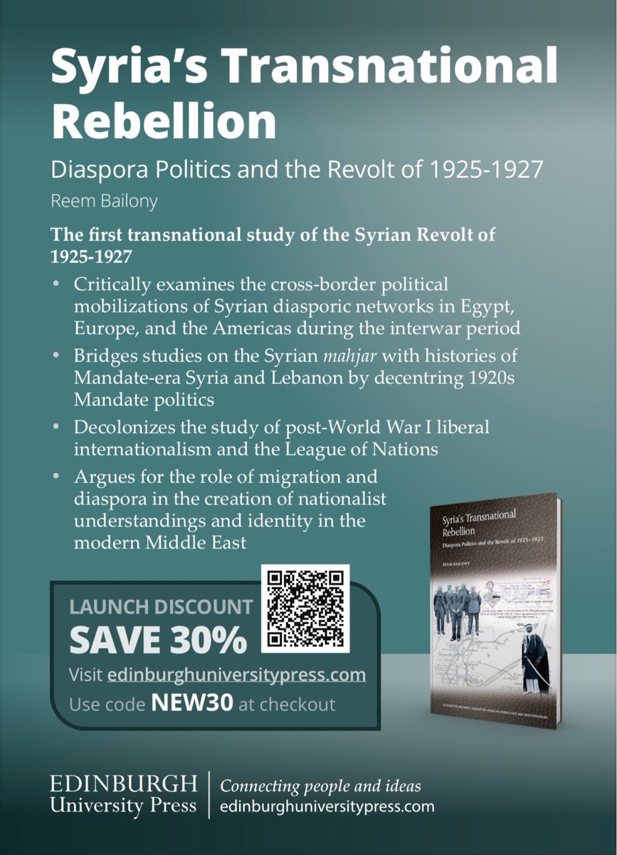 Reem (@r_bailony) on Twitter photo Happy to share that my book, Syria’s Transnational Rebellion, is now available for pre-order with <a href="/EdinburghUP/">Edinburgh University Press</a> ! The book comes out just in time to mark the one hundred year anniversary of the 1925 Great Syrian Revolt. Enter code NEW30 for a discount. :) edinburghuniversitypress.com/book-syria-s-t… Happy to share that my book, Syria’s Transnational Rebellion, is now available for pre-order with <a href="/EdinburghUP/">Edinburgh University Press</a> ! The book comes out just in time to mark the one hundred year anniversary of the 1925 Great Syrian Revolt. Enter code NEW30 for a discount. :) edinburghuniversitypress.com/book-syria-s-t…