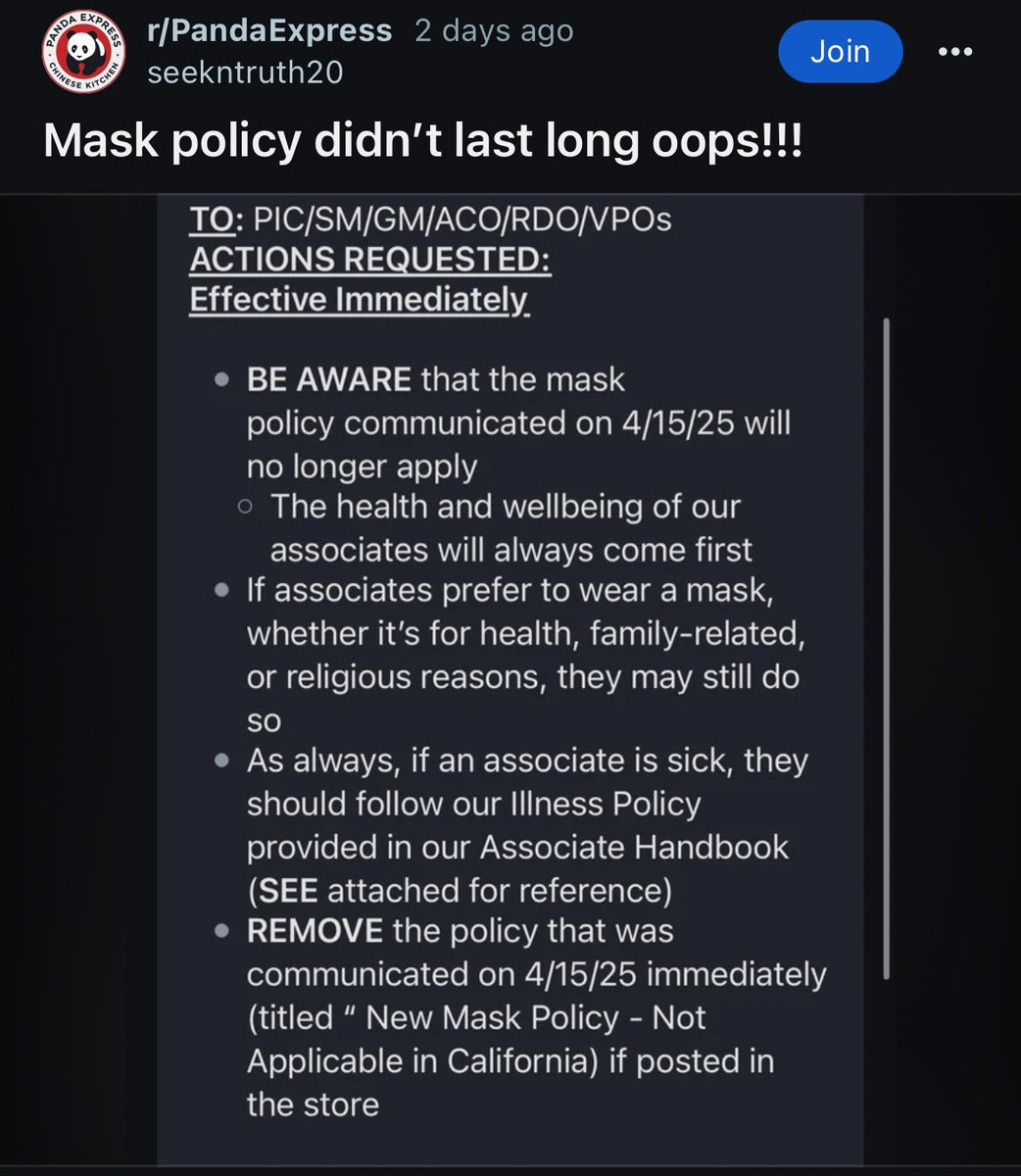 pot8um's tweet photo. Panda Express has walked back their impending employee mask ban 

BULLYING WORKS https://t.co/87PpOxZOO7