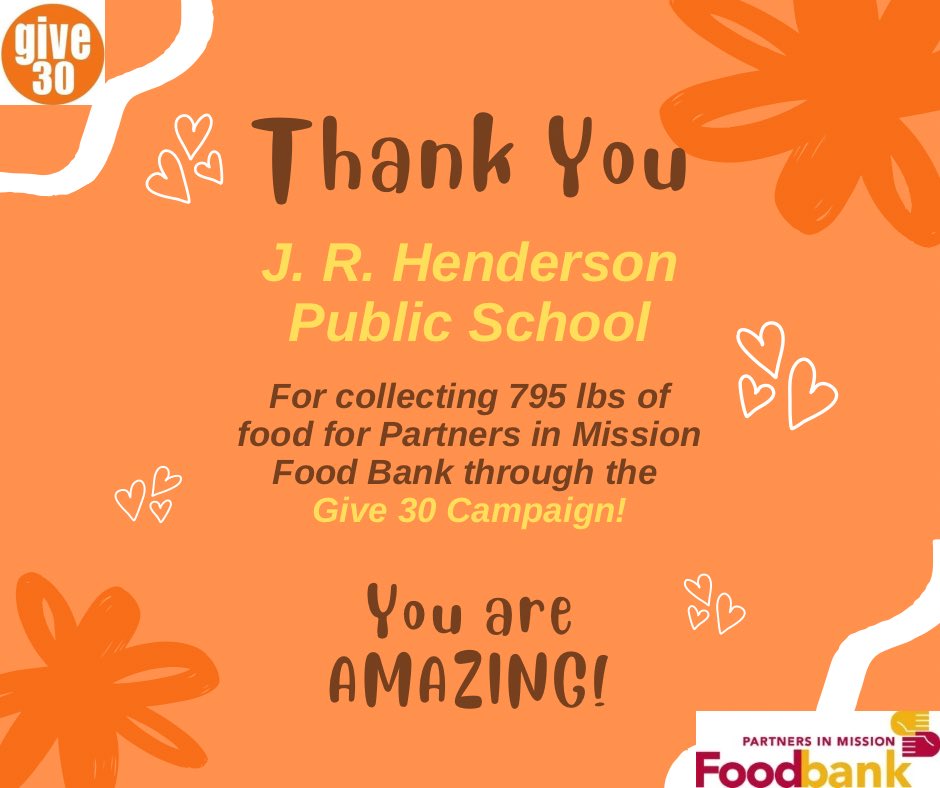 Give 30 Kingston (@give30ygk) on Twitter photo Thank you to J.R. Henderson Public School for collecting 795 lbs of food for <a href="/FoodBankKtown/">Partners in Mission</a> through the #Give30 Campaign. That’s the equivalent of $2,798.40 in total.
You are AMAZING! Masha Allah!
<a href="/LimestoneDSB/">Limestone District School Board</a>
#FightHunger Thank you to J.R. Henderson Public School for collecting 795 lbs of food for <a href="/FoodBankKtown/">Partners in Mission</a> through the #Give30 Campaign. That’s the equivalent of $2,798.40 in total.
You are AMAZING! Masha Allah!
<a href="/LimestoneDSB/">Limestone District School Board</a>
#FightHunger