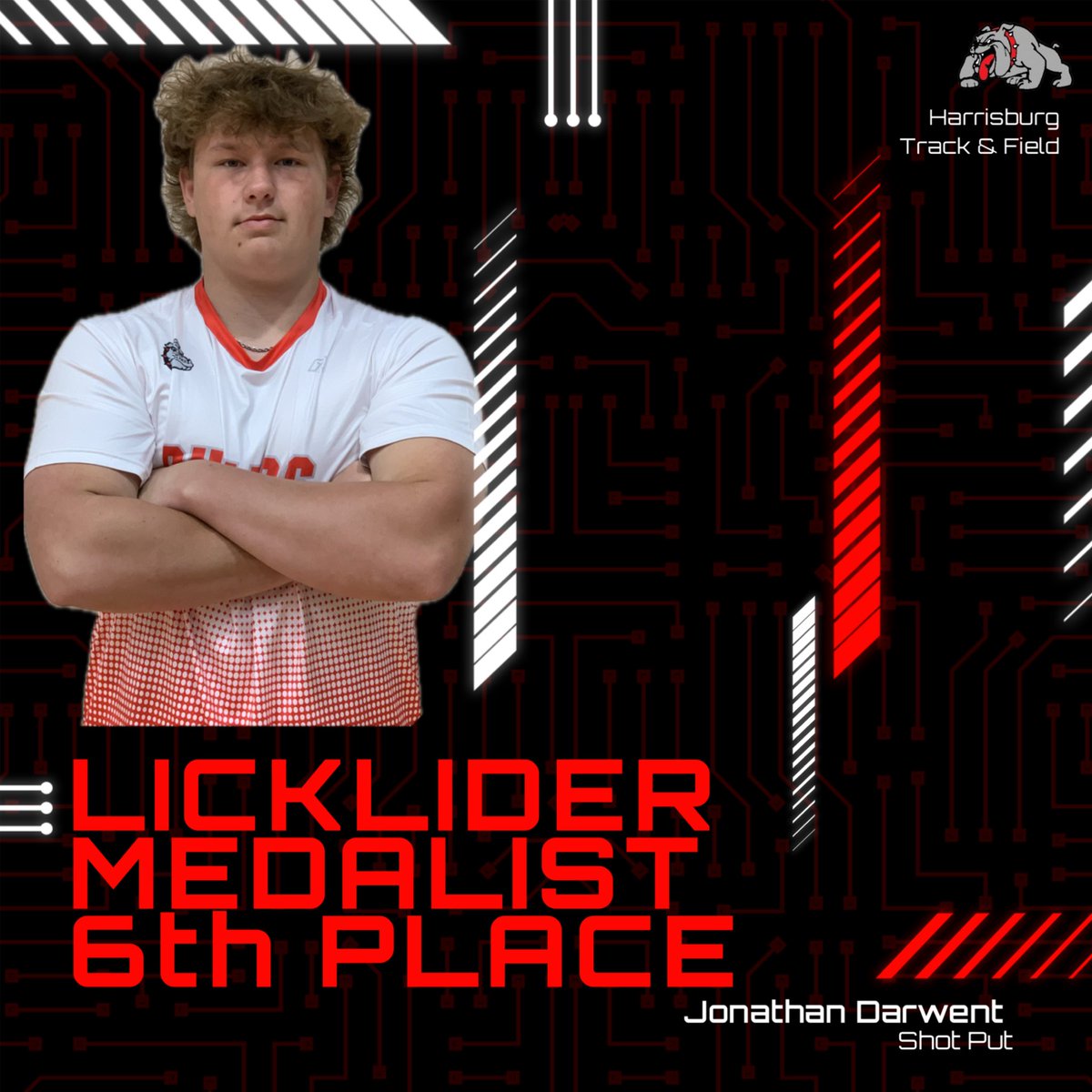 Congratulations to Jr. Jonathan Darwent who medaled at the Licklider Relays in Jeff City!!!! Harrisburg was the smallest school competing out of 15 schools. #BulldawgPride <a href="/harrisburgr8/">Harrisburg R-8</a> <a href="/HburgBoosters/">Harrisburg Bulldogs Booster Club</a> <a href="/TheSteveCombs/">Steve Combs</a> <a href="/CoachAckman/">Chris Ackman</a> <a href="/MBlakeLogan/">Blake Logan</a> <a href="/DGP_Geisler/">Devon Geisler</a> <a href="/b_claas/">Brennan Claas</a> <a href="/Whitfam8/">Rebekah Whitaker</a>