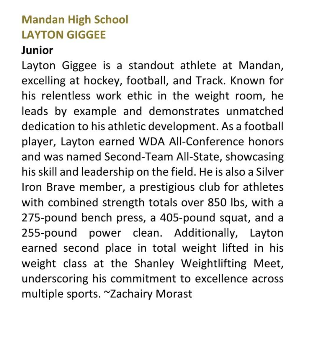 Earned NSCA All-American Strength and Conditioning Athlete of the Year