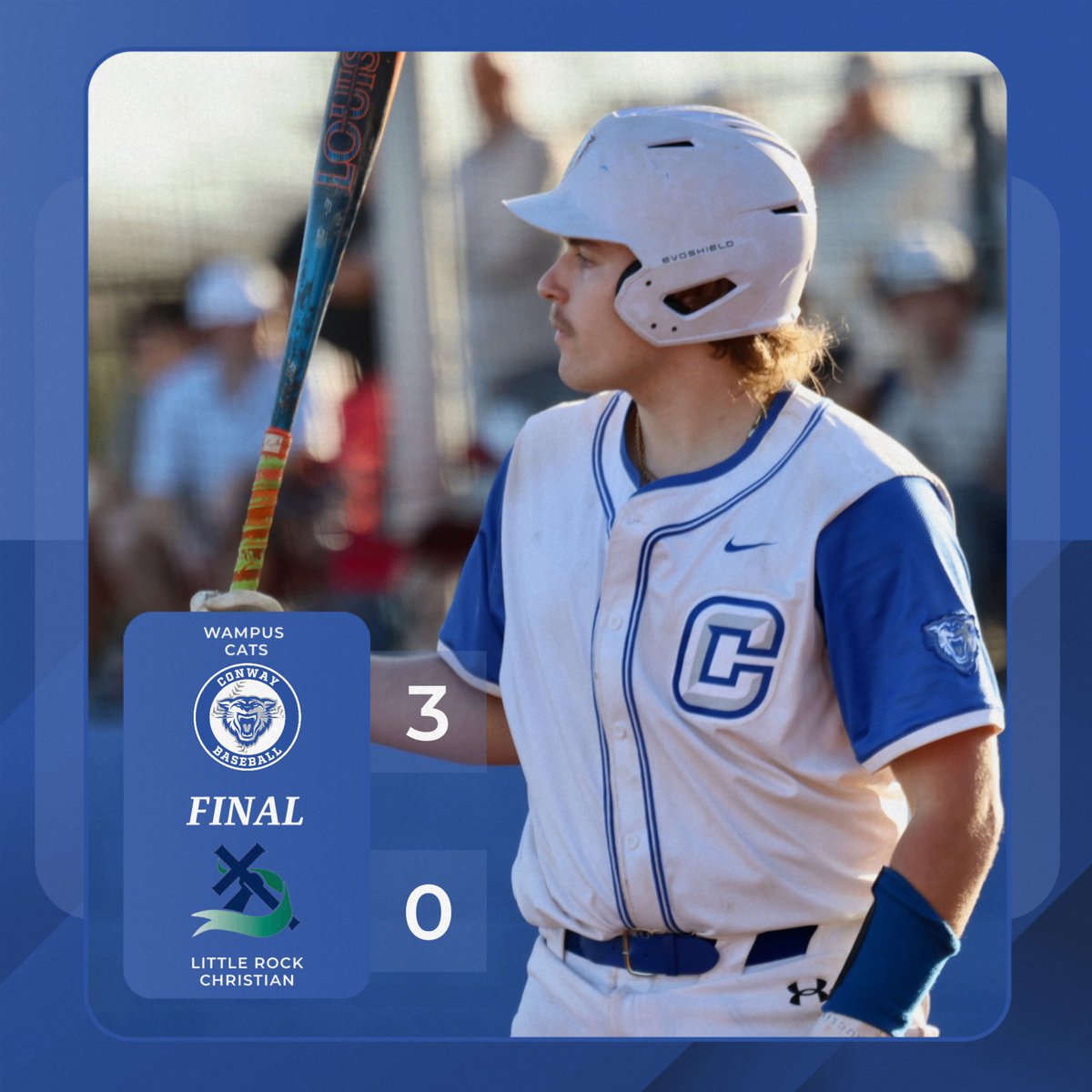 Conway Wampus Cat Baseball Booster Club (@conwaybsbl) on Twitter photo Cats (20-0, 12-0) pick up their 3rd consecutive shut out, defeating LR Christian 3-0.
<a href="/NateWanamaker13/">Nate Wanamaker</a> 6ip, 3h, 0r, 2bb, 5k
<a href="/Odavport10/">Owen Davenport</a> 1ip, 3k
<a href="/max_holland4/">Max Holland</a> 2-3, 2B, 3 RBI
Go Cats! Cats (20-0, 12-0) pick up their 3rd consecutive shut out, defeating LR Christian 3-0.
<a href="/NateWanamaker13/">Nate Wanamaker</a> 6ip, 3h, 0r, 2bb, 5k
<a href="/Odavport10/">Owen Davenport</a> 1ip, 3k
<a href="/max_holland4/">Max Holland</a> 2-3, 2B, 3 RBI
Go Cats!