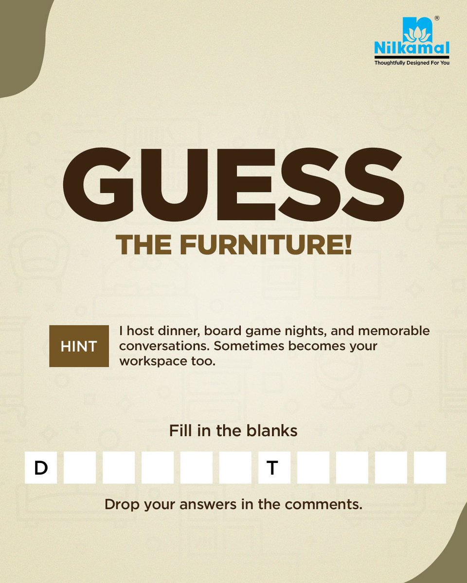 Can you guess which piece of furniture we’re talking about?​ 

Drop your answer in the comments below! 👇​ (Hint: You’ve definitely spilled something on it 😄)

#Nilkamal #furniture #NilkamalFurniture #NilkamalLimited #furnitureIndia #ThoughtfullyDesignedForYou #trending