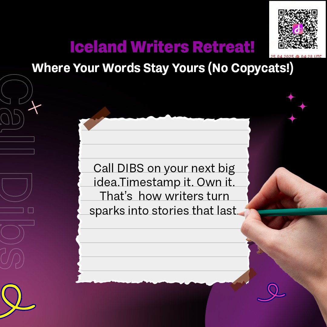 DIBSical's tweet photo. Iceland Writers Retreat: Where Your Words Stay Yours (No Copycats!)

Call DIBS on your next big idea. Timestamp it. Own it. That’s how writers turnsparks into stories that last.

#IcelandWritersRetreat #IcelandWriters #WritersLife #OriginalIdeas #WriteYourWay #TimestampYourIdeas #CallDIBS #MyDibs