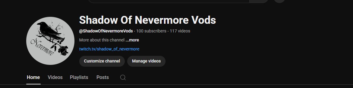 ShadowNevermor's tweet image. I know I only recently start to fully commit to posting all my vods to youtube, but thank you all for a 100 followers on my Vods Channel, it means alot!