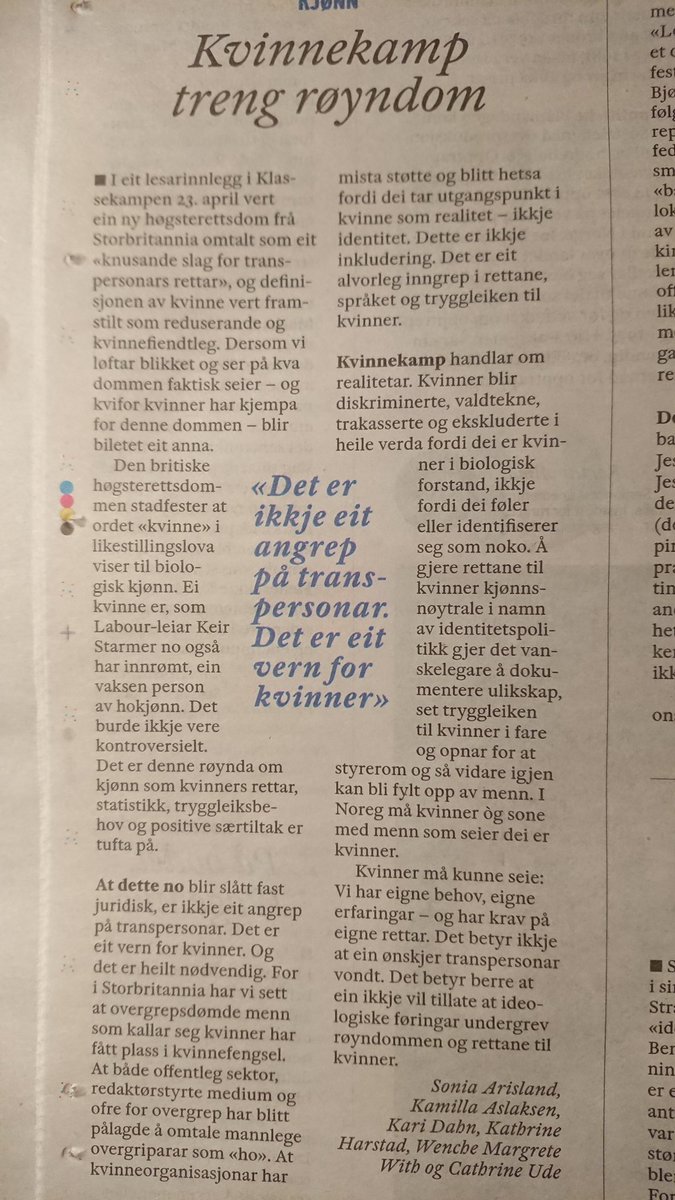 Viktig leserinnlegg om kvinnekamp og Høyesterettsdom i Storbritannia fra bl. a. <a href="/SosialSonia/">Sonia E Arisland</a>, <a href="/KamillaAslaksen/">Kamilla Aslaksen</a> og <a href="/itskari/">Kari D</a> i <a href="/Klassekampen/">Klassekampen</a> i dag.
