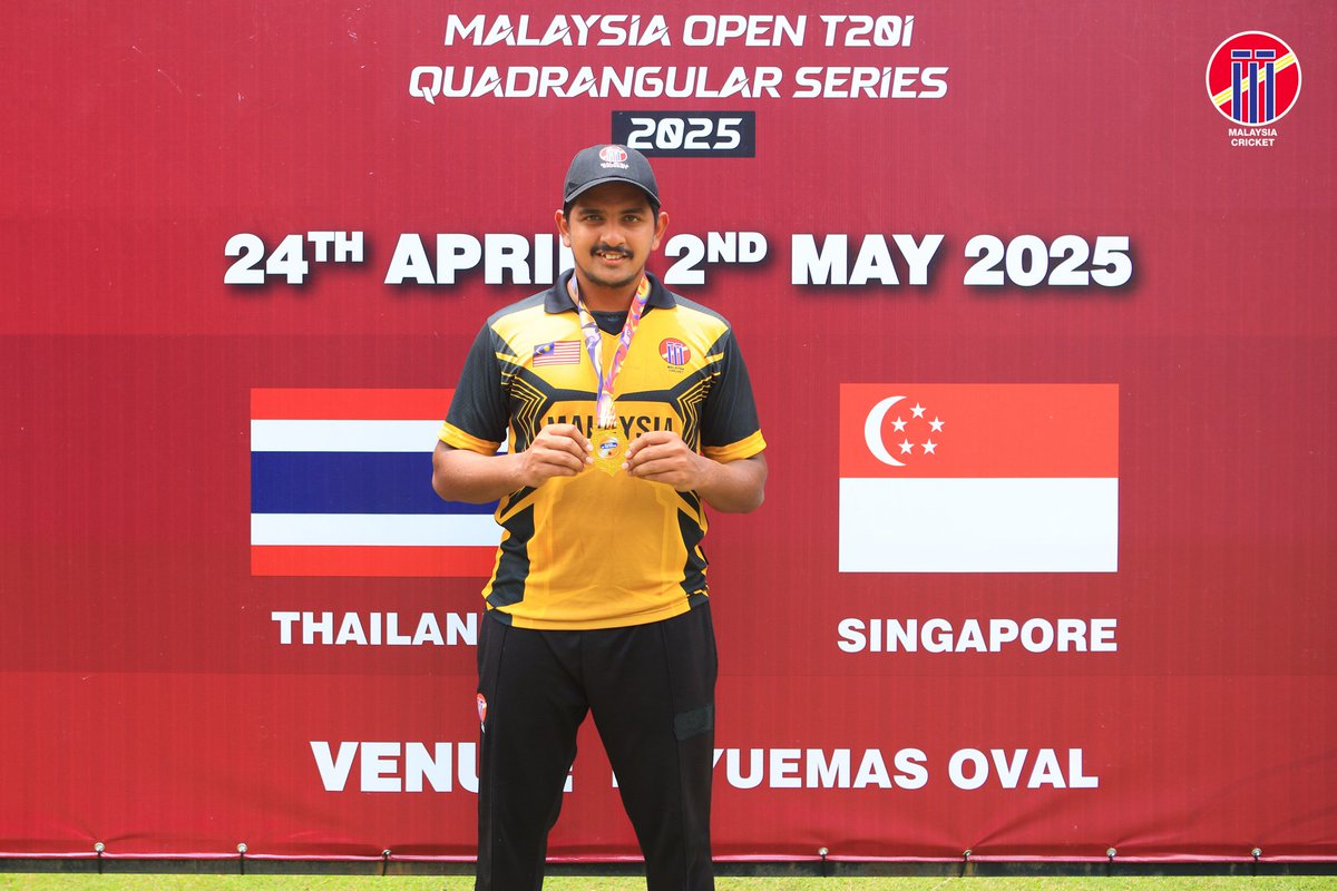 MalaysiaCricket's tweet photo. ๐ A Masterful performance from the master himself! Skipper Syed Aziz is the Player of the Match! 41 (25) & 3/18
#MASvsTHA #MalaysiaQuadSeries https://t.co/4MCk9SBJzT