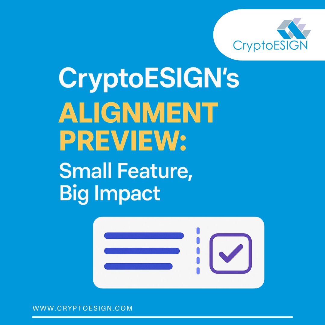 CryptoESIGN_'s tweet image. CryptoESIGN's Alignment Preview is precisely one such innovation: a seemingly minor addition that delivers a surprisingly powerful boost to the clarity, professionalism, and accuracy of your digitally signed documents.
cryptoesign.com
#CryptoESIGN #DigitalSigning