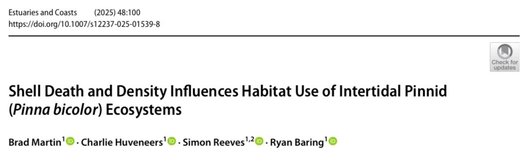 Charlie Huveneers (@huveneerssseg) on Twitter photo New paper by <a href="/BMartin_sci/">Brad Martin</a> showing how dead pinnid shells contribute to estuarine ecosystems
doi.org/10.1007/s12237… New paper by <a href="/BMartin_sci/">Brad Martin</a> showing how dead pinnid shells contribute to estuarine ecosystems
doi.org/10.1007/s12237…