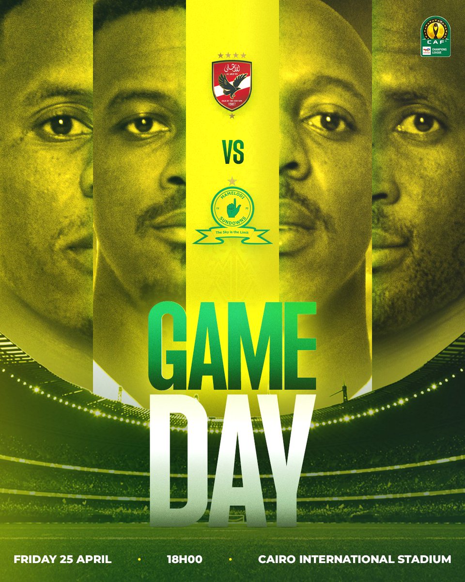 🚨𝙂 𝘼 𝙈 𝙀 𝘿 𝘼 𝙔🚨

🆚 Al Ahly  
⏰ 18H00 (SAST)
🏟 Cairo International Stadium 
📺 SS 202 &amp; SABC 3

#Sundowns #TotalEnergiesCAFCL #RabatsenaGape