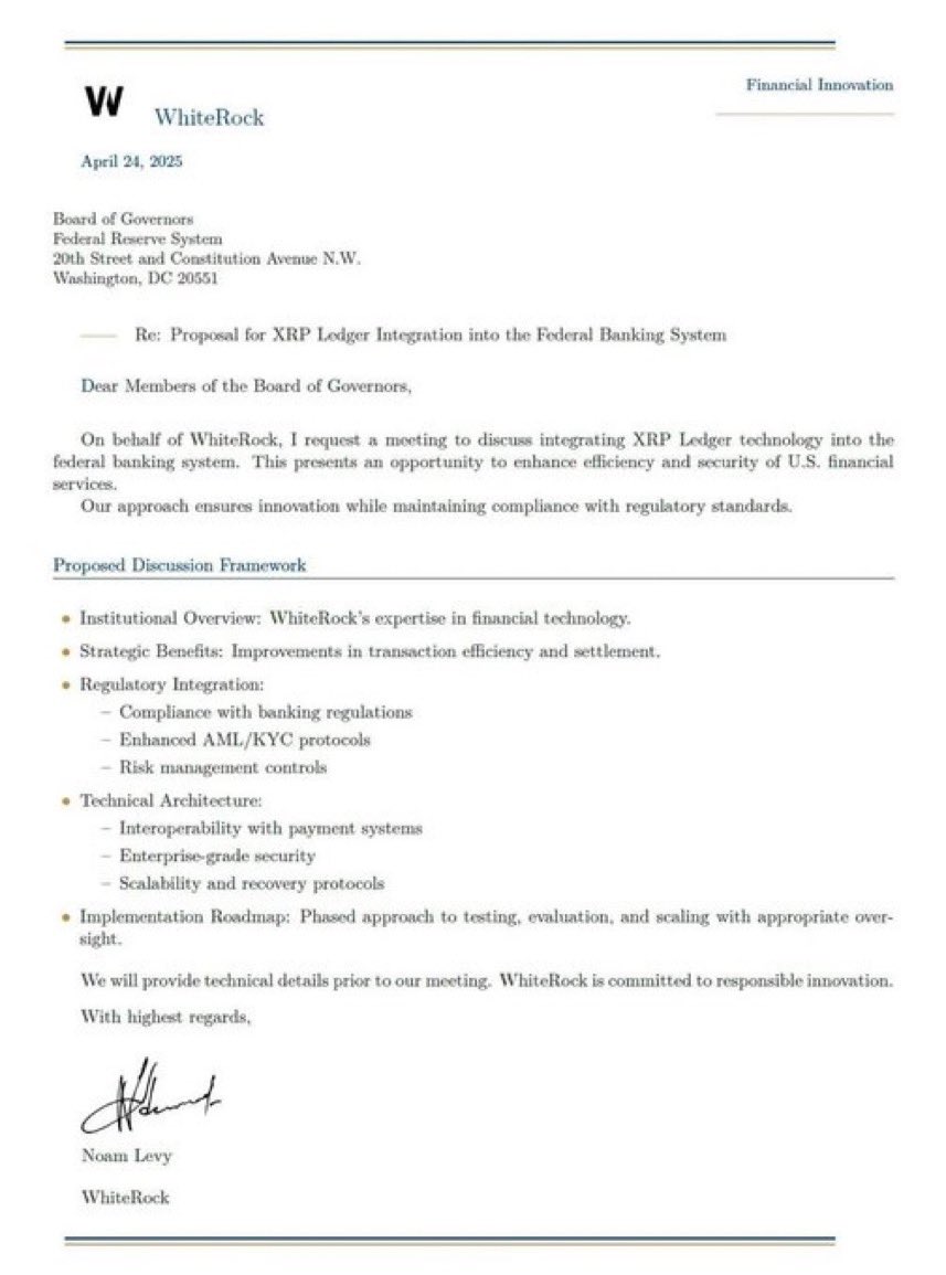 XRP_2026's tweet photo. 🚨: White Rock proposes XRP-ledger to the U.S FEDERAL RESERVE $XRP https://t.co/LmPU5ycCMF