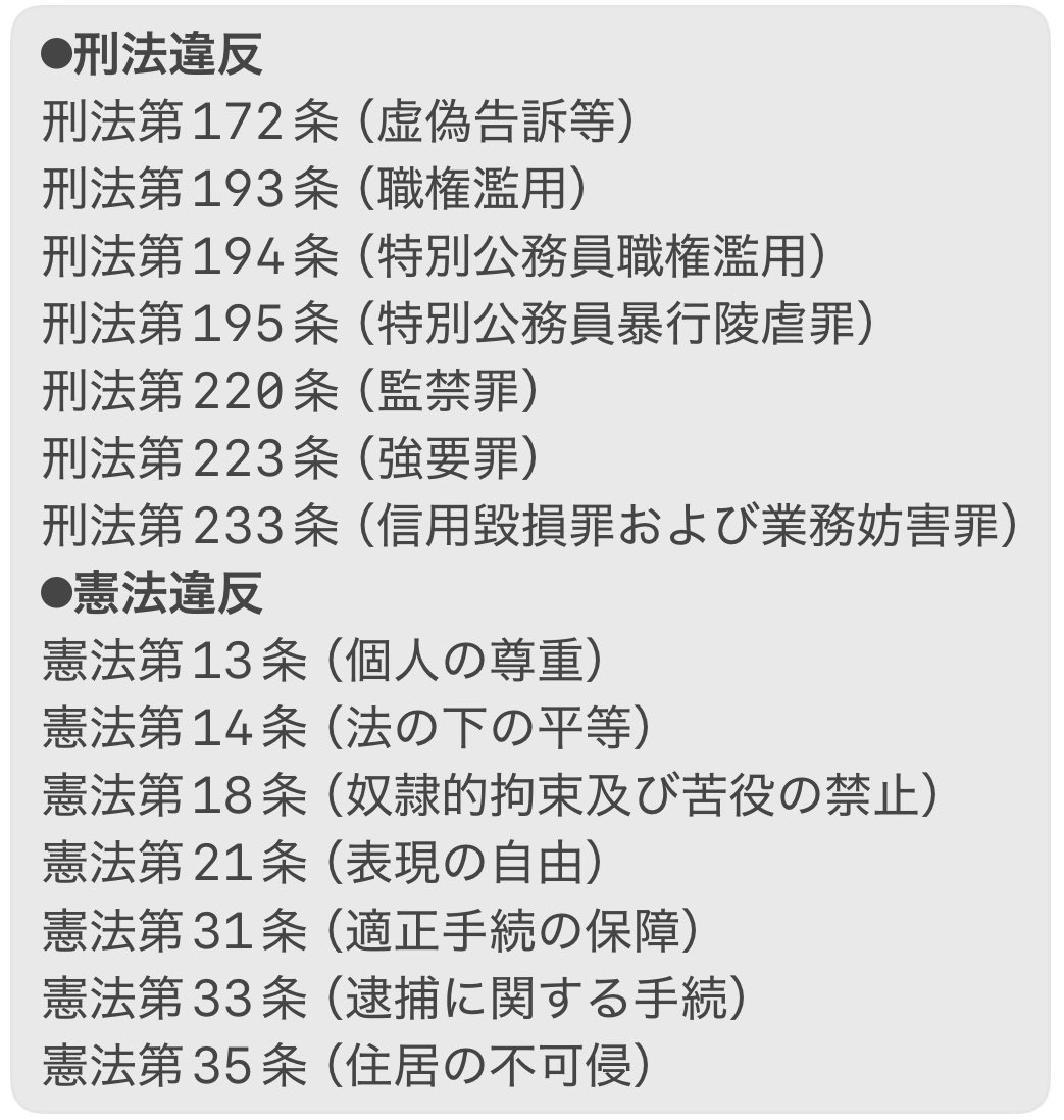 🚨
警察官が無実の人間を
不正に監視対象リストへ登録したり
集団ストーカー犯罪へ加担した場合は

公務員としての職務倫理に反し
国家公務員法・地方公務員法（服務規定）
違反となります。

さらに下記に該当する。