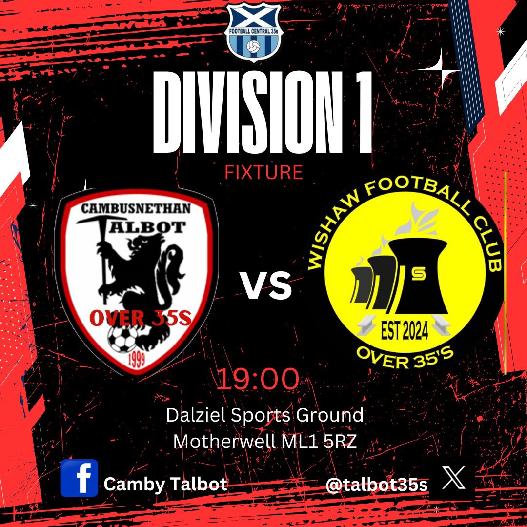 🔴⚫️ 🏆 LEAGUE FIXTURE 🏆⚫️🔴

Game tonight as we take on newcomers Wishaw F.C

With good numbers tonight again we look to make it 3 wins in a row 

<a href="/centregions35s/">Football Central 35s</a> <a href="/scottish_aff/">AmateurFixturesResultsSCO</a>
