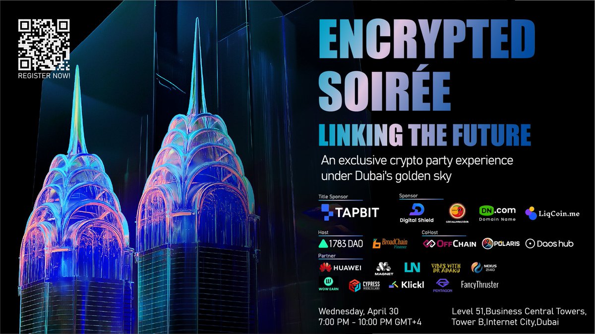 1783DAO &amp; 博链财经BroadChain X （Twitter）Space
时间：4月25日（周五）20:00-22:00（UTC+8）

主题：Token2049前瞻 | 迪拜的加密野望：从石油霸主到万亿Web3枢纽
Space地址： x.com/i/spaces/1ypKd…

主持人：
@1783DAO
<a href="/broadchain_info/">BroadChain博链财经-broadchain.info</a>
Blade，1783DAO联合创始人 <a href="/bladene217/">Blade</a>

分享嘉宾：