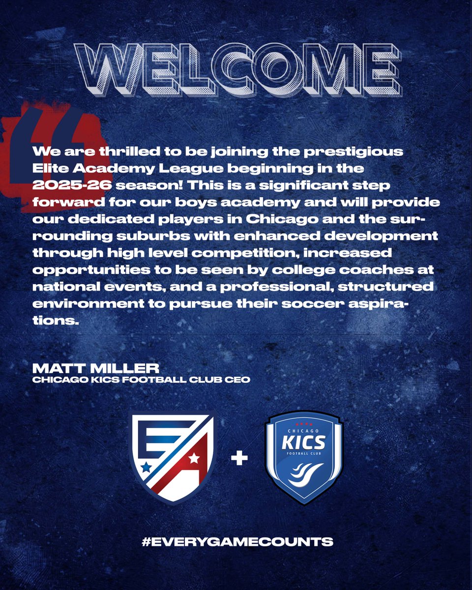 Excited to welcome <a href="/kicsfc/">Chicago KICS Youth Soccer Club</a> to the EA family! 🙌
The 𝙀𝘼 𝙈𝙞𝙙-𝘼𝙢𝙚𝙧𝙞𝙘𝙖 𝙒𝙚𝙨𝙩 𝘾𝙤𝙣𝙛𝙚𝙧𝙚𝙣𝙘𝙚 is leveling up for the 2025/26 season! 💥⚽️

#EAMidAmericaWest #EliteLevel #EveryGameCounts