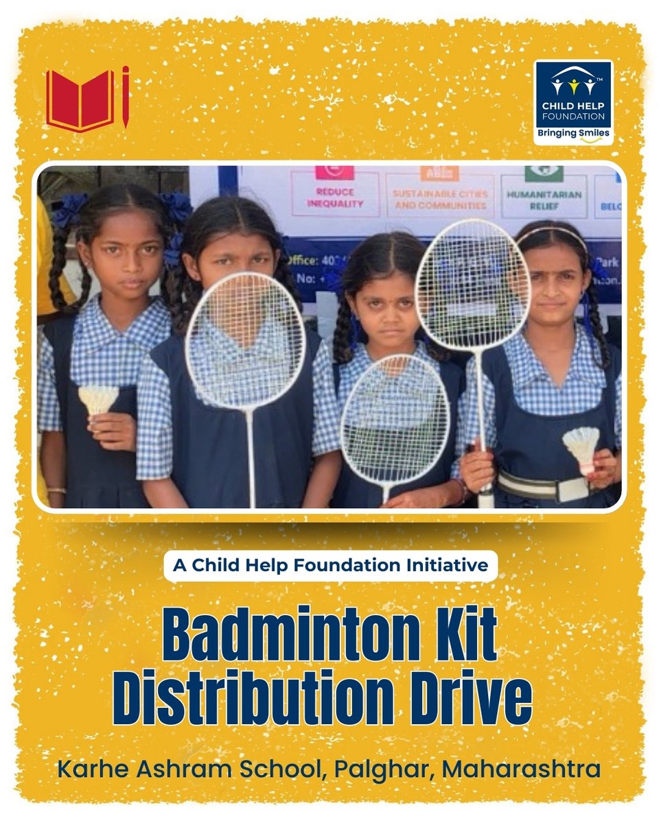 Childhelpindia's tweet image. At Child Help Foundation, we believe that a child’s health goes beyond just treatment and medication—it also includes physical activity and the joy of play.
.
In line with this belief, badminton sets were recently donated to Kurnze Ashram School in Palghar, Maharashtra. The sets…