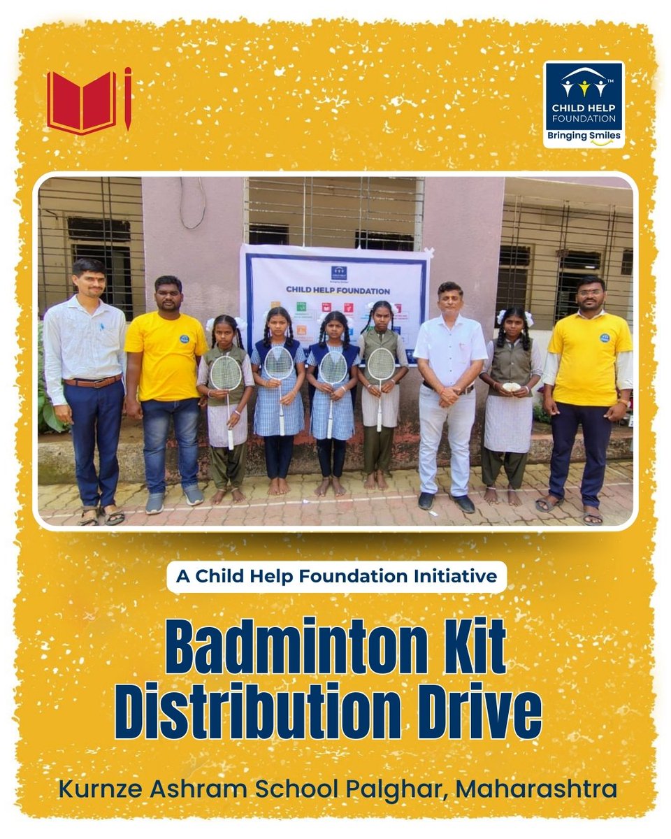 Childhelpindia's tweet image. At Child Help Foundation, we believe that a child’s health goes beyond just treatment and medication—it also includes physical activity and the joy of play.
.
In line with this belief, badminton sets were recently donated to Kurnze Ashram School in Palghar, Maharashtra. The sets…