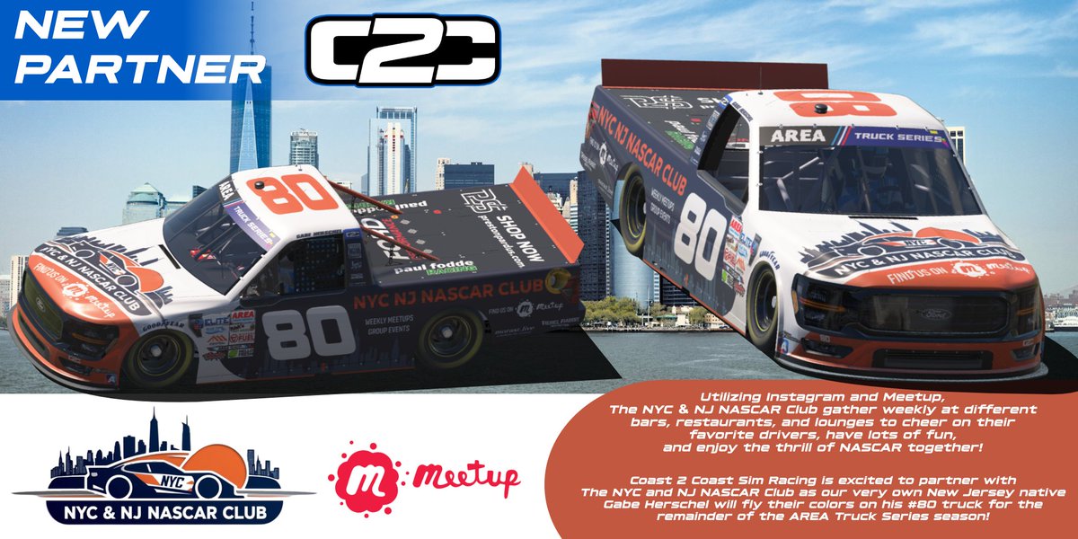 🚨NEW PARTNER ALERT🚨

We're thrilled to welcome The NYC and NJ NASCAR Club to our program for the remainder of the <a href="/AREAiRacing/">AREA iRacing</a> Truck Series season! 

Find them on Meetup or Instagram and become a part of the community today!