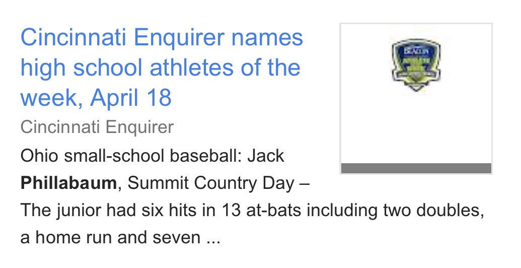 Jack Phillabaum (@phillabaum_11) on Twitter photo Thank you to the Cincinnati enquirer for naming me small school baseball player of the week for April 18
<a href="/pjonesbaseball/">Patrick Jones</a>
<a href="/tclarkpitching/">Travis Clark</a>
<a href="/Cincy_Legends/">Cincy Legends Baseball</a> Thank you to the Cincinnati enquirer for naming me small school baseball player of the week for April 18
<a href="/pjonesbaseball/">Patrick Jones</a>
<a href="/tclarkpitching/">Travis Clark</a>
<a href="/Cincy_Legends/">Cincy Legends Baseball</a>