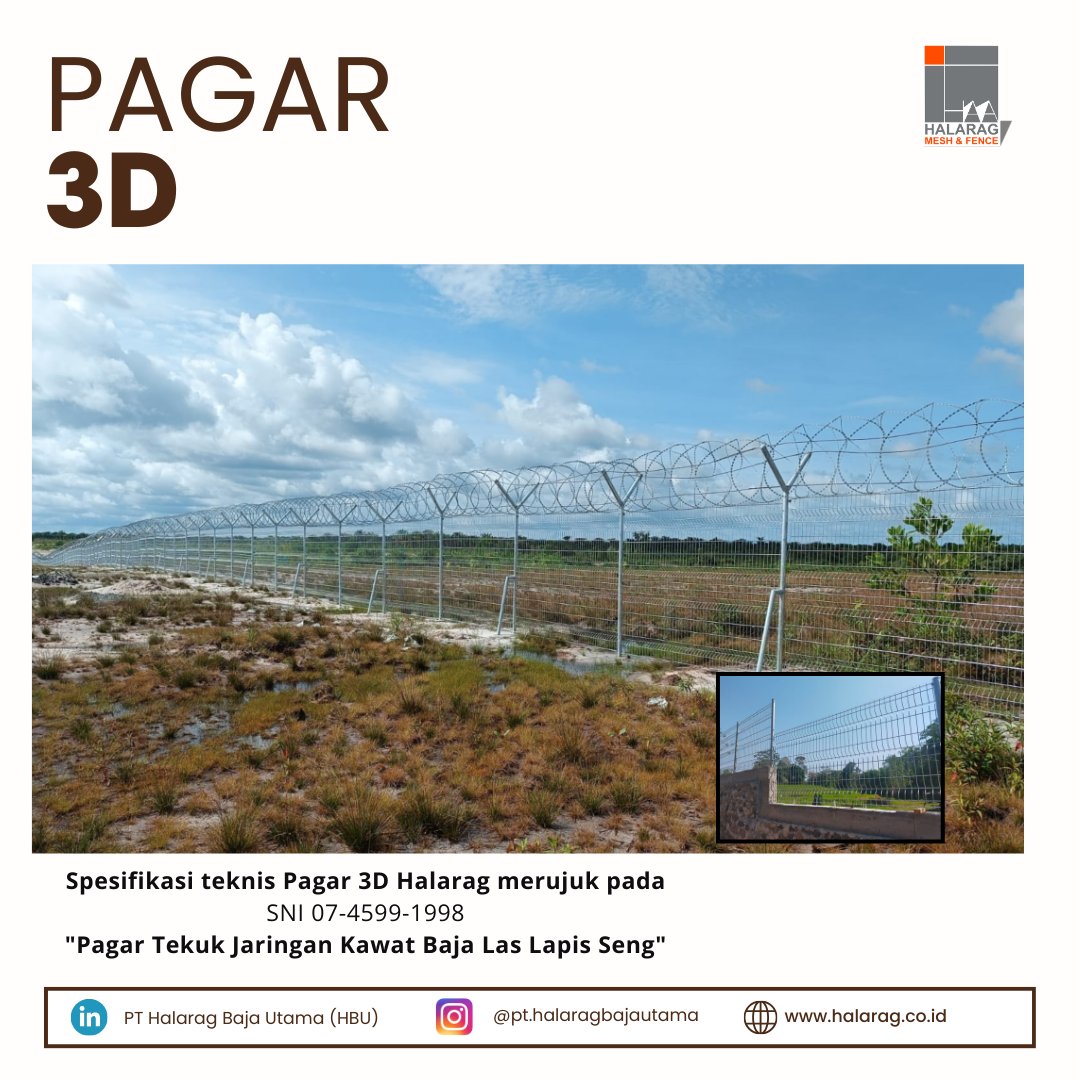 HalaragPt's tweet image. Pagar Bandara / Pagar V / Security Fence / Pagar Wiremesh / Pagar 3D 
Dibuat sebagaimana proses produksi wiremesh, dengan proses penekukan bentuk gelombang pada bagian tengahnya wiremesh, menggunakan mesin bending khusus. 

pabrikwiremesh.co.id

#pagarwiremesh #pagar3d